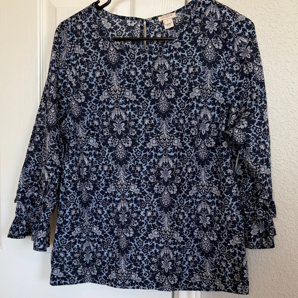 J. Crew Navy Blue Floral Blouse